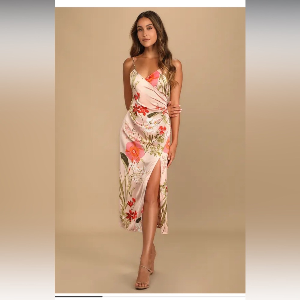 Lulu's Pink Floral Satin Dress